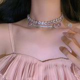 Boogzel Apparel Y2K Pink Heart Rhinestone Necklace, view 4