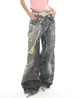 Boogzel Apparel Y2K Printed Chain & Charm Baggy Jeans, view 3