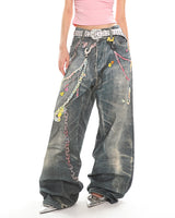 Boogzel Apparel Y2K Printed Chain & Charm Baggy Jeans, view 4