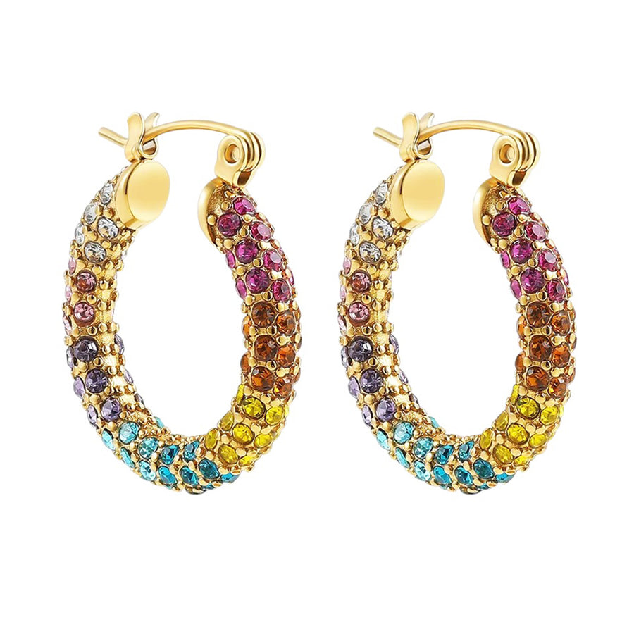 Boogzel Apparel Y2K Rainbow Crystal Hoop Earrings