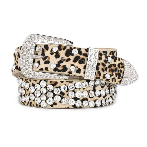 Boogzel Apparel Y2K Rhinestone Leopard Belt