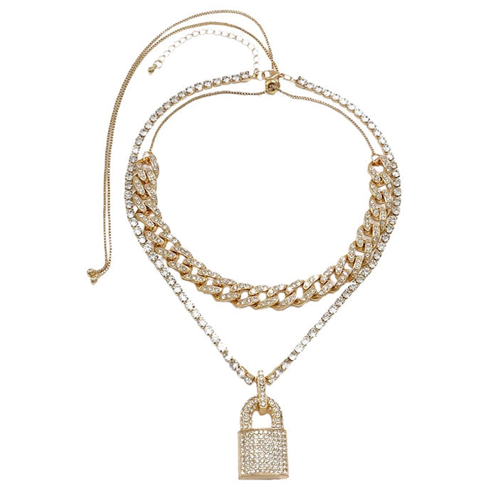 Boogzel Apparel Y2K Rhinestone Lock Necklace