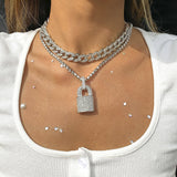 Boogzel Apparel Y2K Rhinestone Lock Necklace, view 3