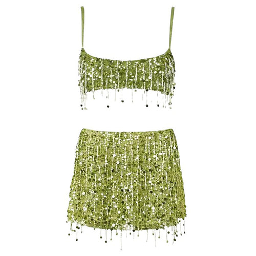 Boogzel Apparel Y2K Sequin Bra Top + Mini Skirt Co-Ord