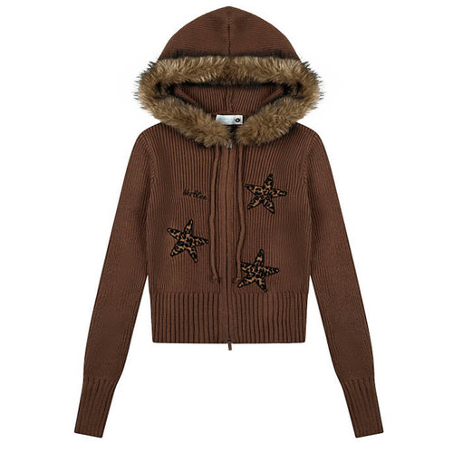Boogzel Apparel Y2K Star Fur Trim Zip Hoodie