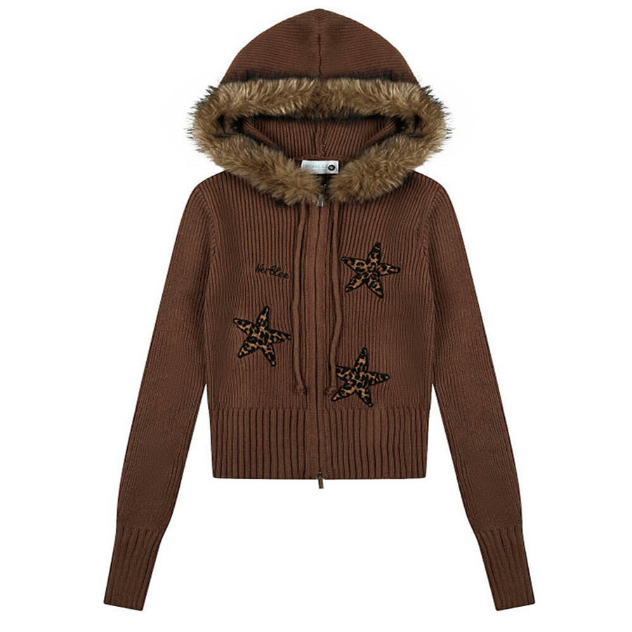 Boogzel Apparel Y2K Star Fur Trim Zip Hoodie