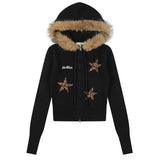 Boogzel Apparel Y2K Star Fur Trim Zip Hoodie, view 2