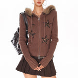 Boogzel Apparel Y2K Star Fur Trim Zip Hoodie, view 4