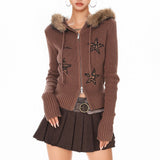 Boogzel Apparel Y2K Star Fur Trim Zip Hoodie, view 5