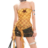 Boogzel Apparel Y2K Star Plaid Asymmetric Tube Top, view 4
