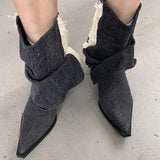 Boogzel Apparel Y2K Style Distressed Black Denim Boots, view 3