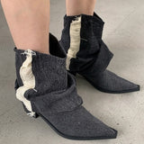 Boogzel Apparel Y2K Style Distressed Black Denim Boots, view 4