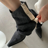 Boogzel Apparel Y2K Style Distressed Black Denim Boots, view 5