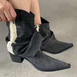 Boogzel Apparel Y2K Style Distressed Black Denim Boots, view 6
