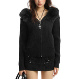 Boogzel Apparel Y2K Style Fur Trim Zip Hoodie, view 2