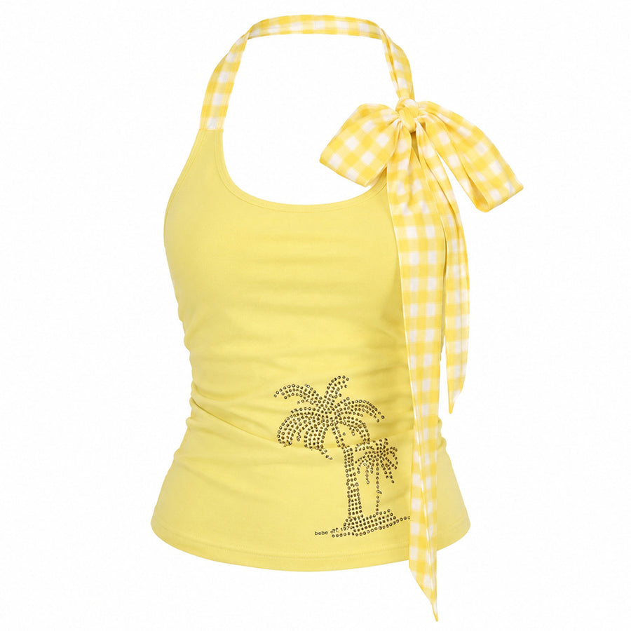 Boogzel Apparel Yellow Y2K Rhinestone Palm Tree Top