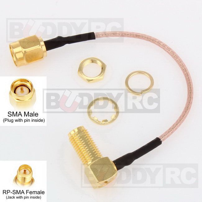 Buddy RC 10CM SMA Male to 90 Degree RP-SMA Female Cable