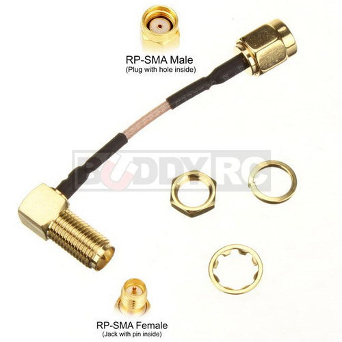 Buddy RC 5CM RP-SMA Male to 90 Degree RP-SMA Female Cable