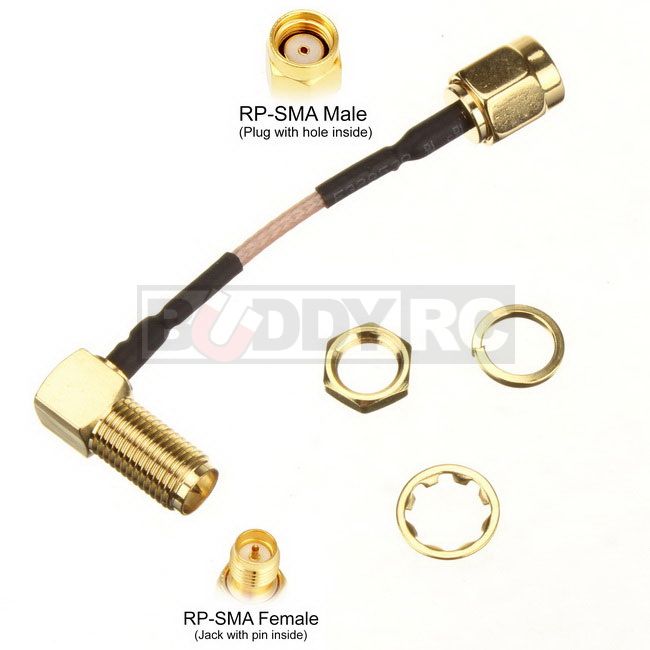 Buddy RC 5CM RP-SMA Male to 90 Degree RP-SMA Female Cable