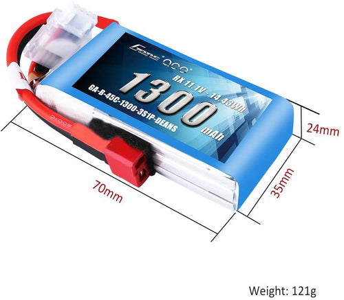 Buddy RC Gens ace 11.1V 1300mAh 3S 45C LiPo Battery Pack with Deans Plug for RC Plane Heli Airplane FPV