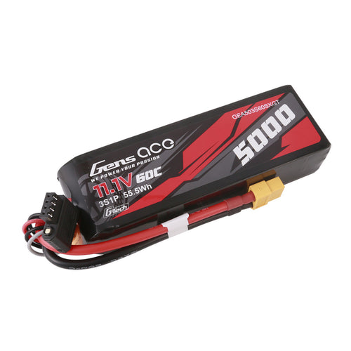 Buddy RC Gens Ace G-Tech 5000mAh 11.1V 60C 3S1P Short-Size Lipo Battery Pack With XT60 Plug