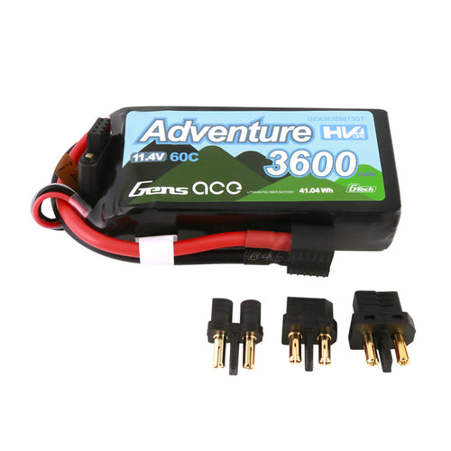 Buddy RC Gens Ace Adventure High Voltage 3600mAh 3S1P 11.4V 60C G-Tech Lipo Battery With Deans And XT60 Adapter