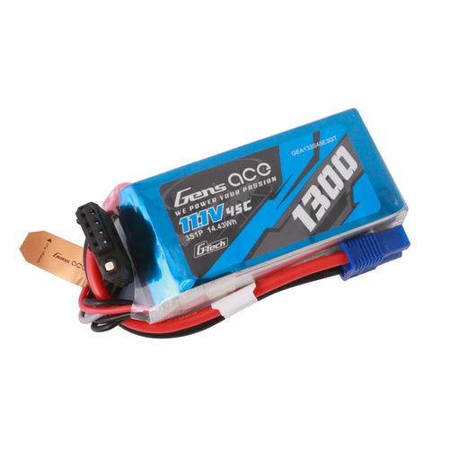 Buddy RC Gens ace 1300mAh 3S 45C 11.1V G-Tech Lipo Battery Pack with EC3 Plug for RC Plane