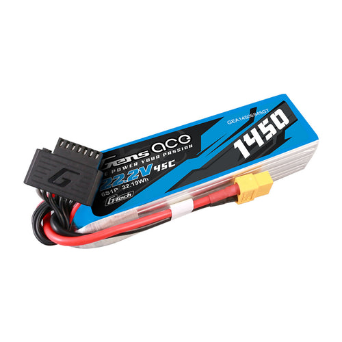 Buddy RC Gens Ace 1450mAh 22.2V 45C 6S1P G-Tech Lipo Battery Pack With XT60 Plug
