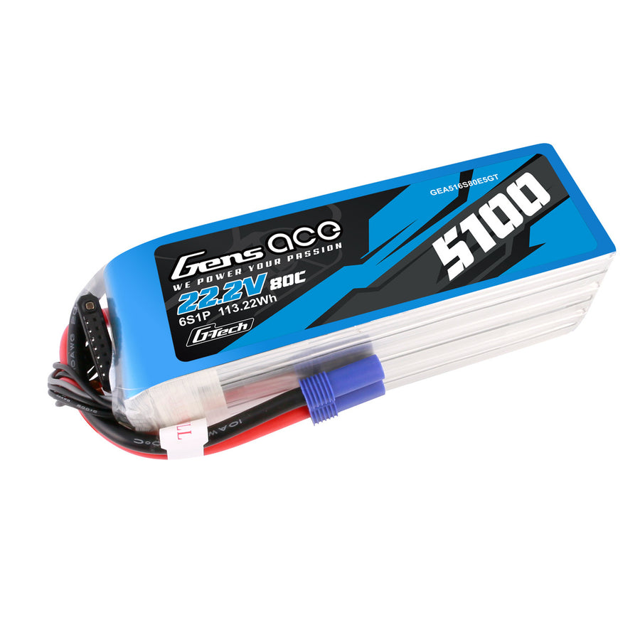 Buddy RC Gens Ace 5100mah 6S 80C 22.2V G-Tech Lipo Battery Pack With EC5 Plug