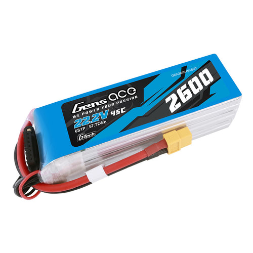 Buddy RC Gens Ace 2600mAh 22.2V 6S 45C G-Tech Lipo Battery Pack With XT60 Plug