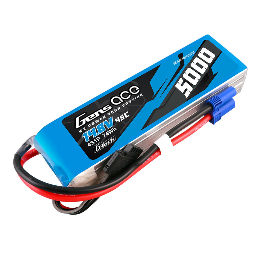 Buddy RC Gens Ace 5000mAh 4s 45C 14.8V G-Tech Lipo Battery Pack With EC5 Plug
