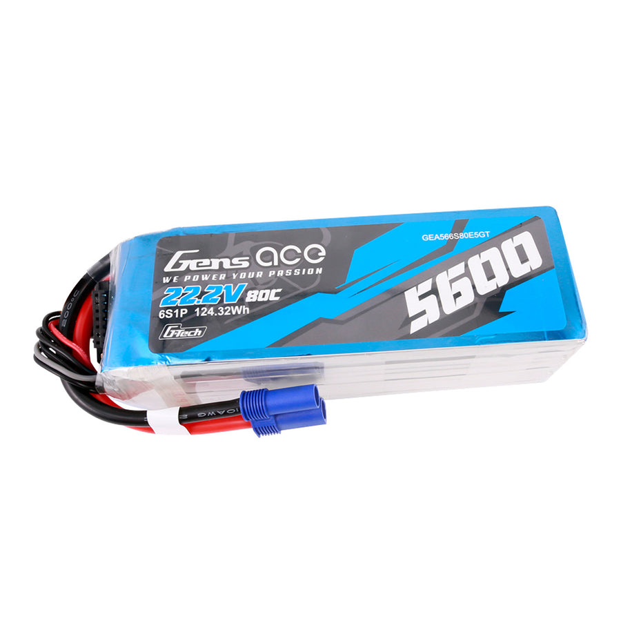 Buddy RC Gens ace 5600mAh 6S 80C 22.2V G-tech Lipo Battery Pack with EC5 Plug
