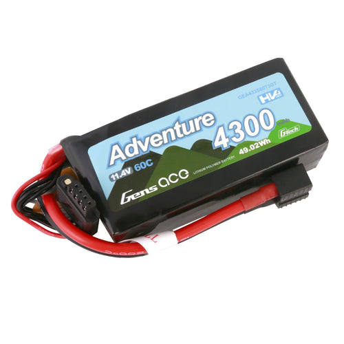 Buddy RC Gens Ace Adventure High Voltage G-Tech 4300mAh 3S1P 11.4V 60C Lipo Battery With Deans And XT60 Adapter