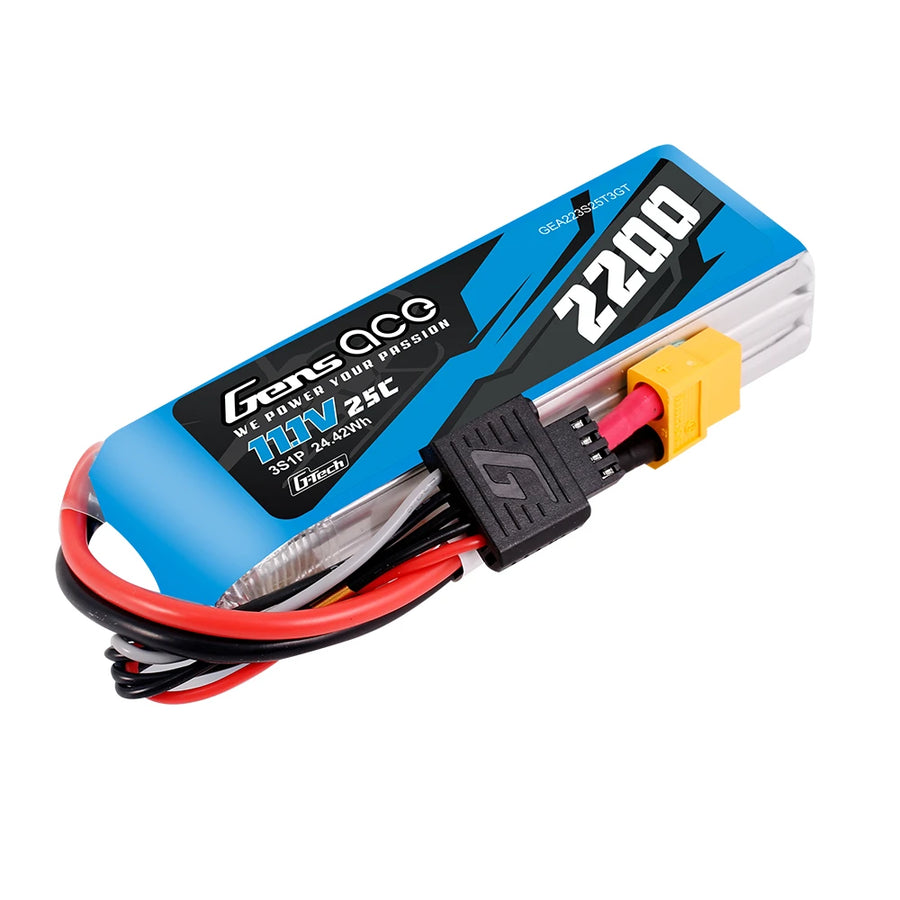 Buddy RC Gens Ace G-Tech 2200mAh 11.1V 3S1P 25C Lipo Battery Pack With EC3, Deans And XT60 Adapter