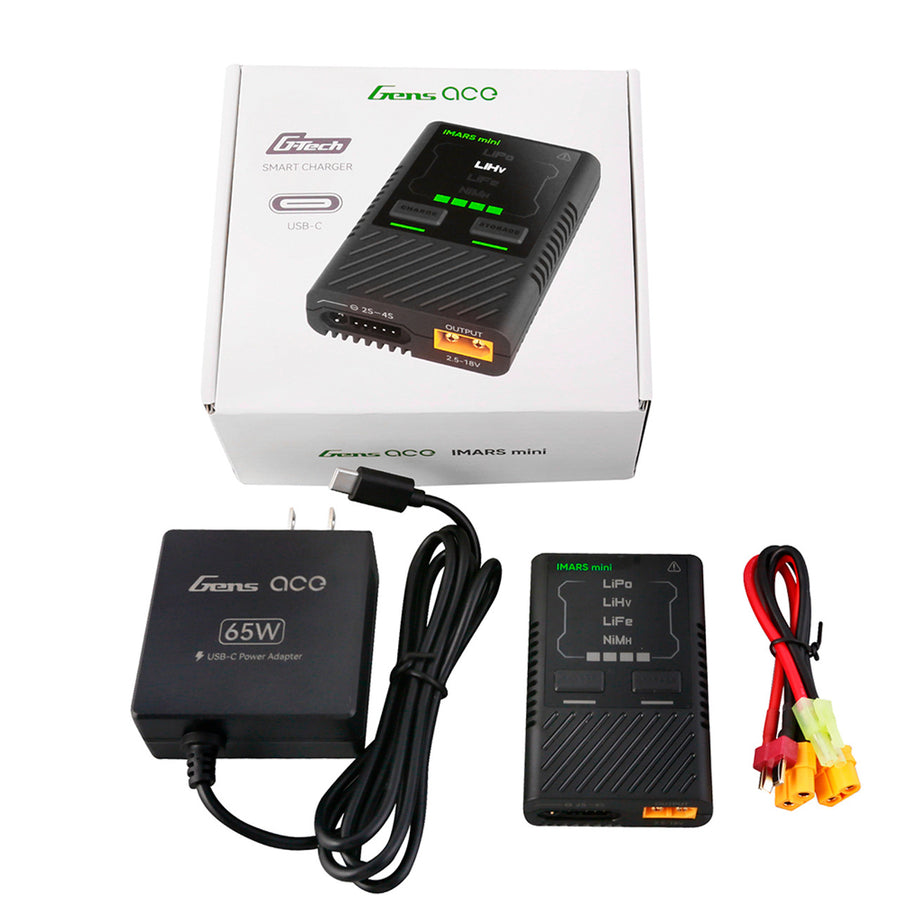 Buddy RC Gens Ace IMARS Mini G-Tech USB-C 2-4S 60W Airsoft Battery Charger With Power Supply Adapter And Adpter Cable-US