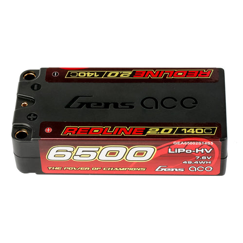 Buddy RC Gens ace Redline 2.0 6500mAh 2S 140C 7.6V Shorty Lipo Battery with 5.0mm bullet