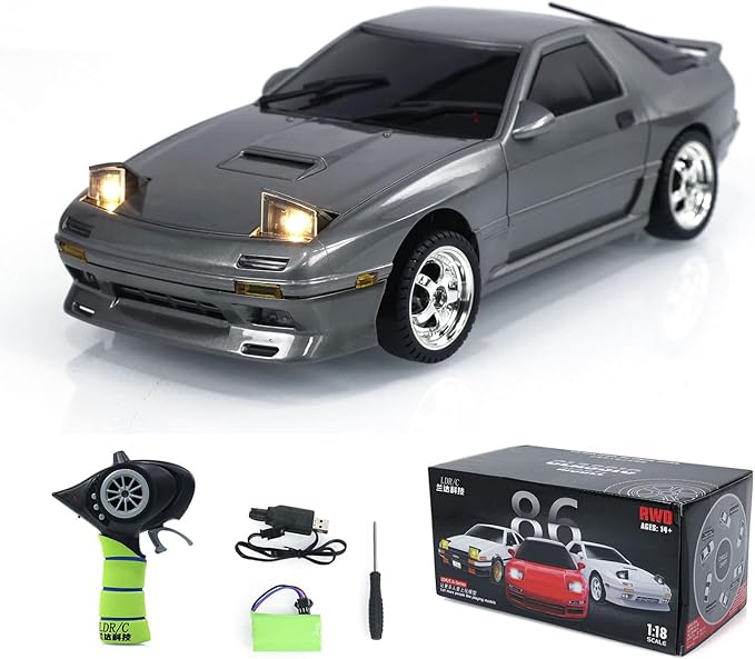 Buddy RC Silver LDRC 1/18 Rx7 RC Racing Car RWD Gyroscope Wireless Control Drift Vehicles LD1802 Light