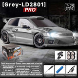 Buddy RC LDRC 2801PRO 1/28 Mini RC Drift Car GTR 2.4GHz 4WD RTR with Gyro and 4PCS Drift Tires Racing Radio Control Cars Gray, view 2