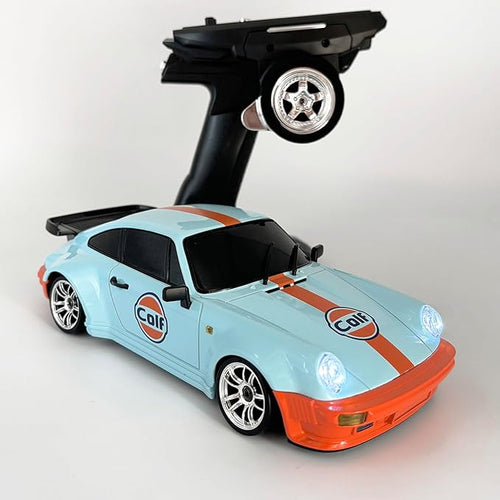 Buddy RC LDRC Posche 911 RC Drift Car 1/18 RWD Drifting with Extra Metal Tires & Wheel Hex Hub RC Cars for Adult with Alloy Car Shell 2.4Ghz Remote Control with Gyro Blue