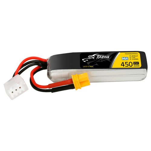 Buddy RC Tattu 450mAh 2s 95C 7.6V High Voltage Lipo Battery Pack with XT30 Plug - Long Pack