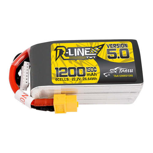 Buddy RC Tattu R-Line Version 5.0 1200mAh 22.2V 150C 6S1P Lipo Battery Pack With XT60 Plug