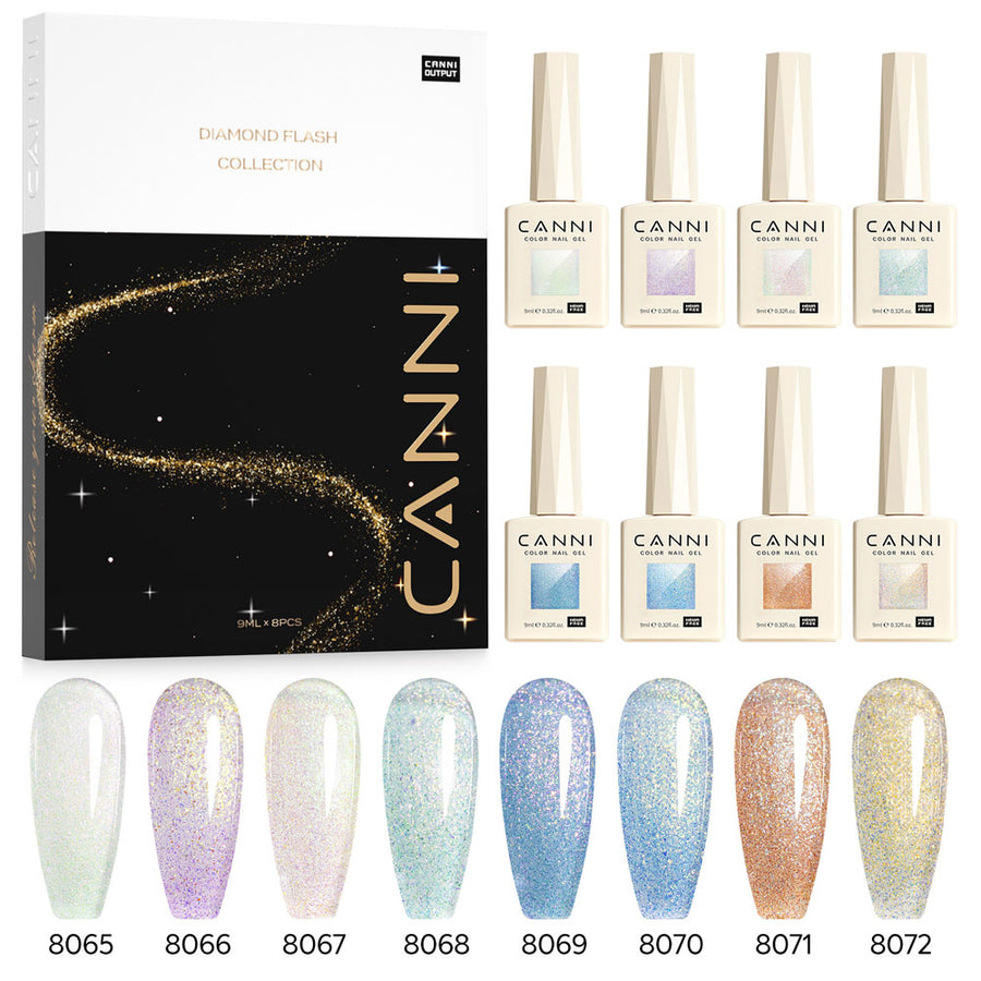 CANNI Glitter Gel Polish 8 Colors Set - Aurora Collection