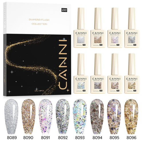 CANNI Glitter Gel Polish 8 Colors Set - Dawn Crystal Flash