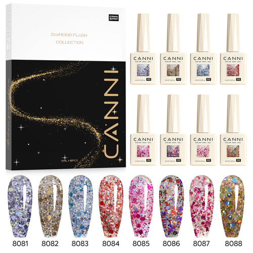 CANNI Glitter Gel Polish 8 Colors Set - Glitz Flash Collection