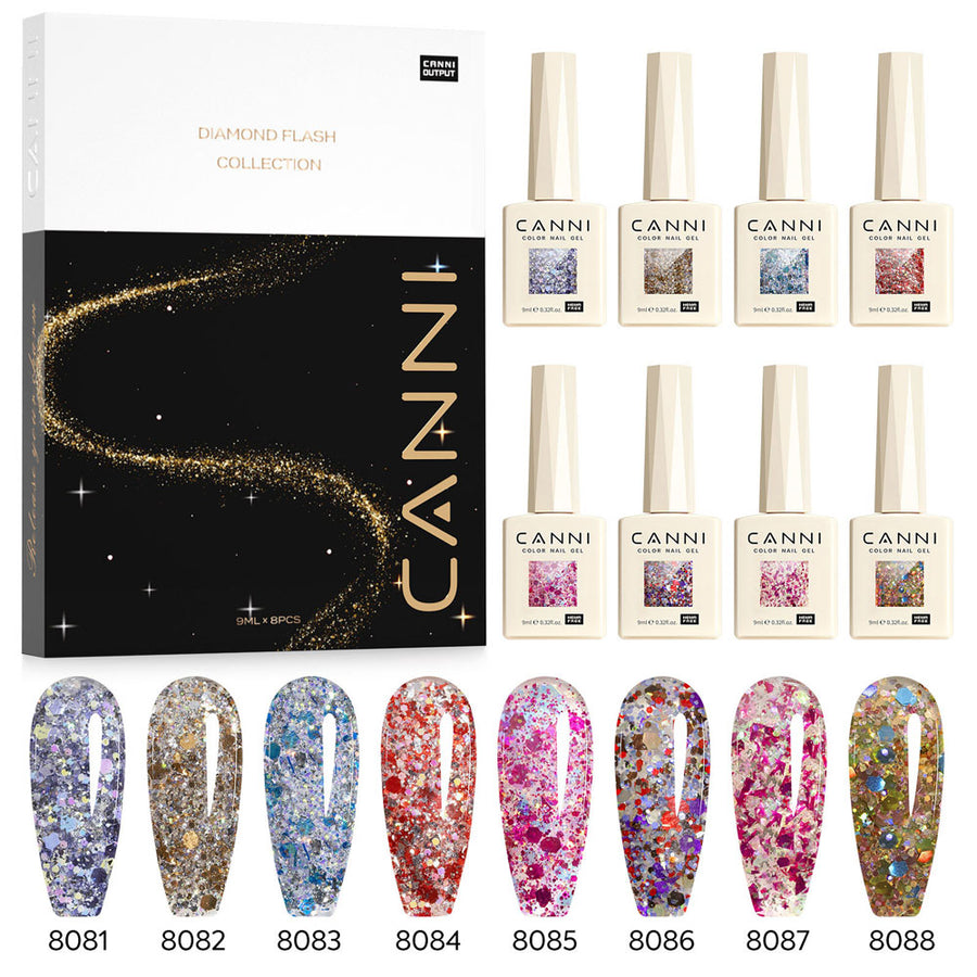 CANNI Glitter Gel Polish 8 Colors Set - Glitz Flash Collection