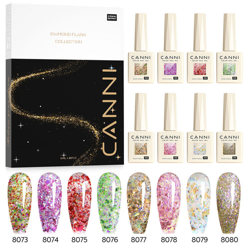 CANNI Glitter Gel Polish 8 Colors Set - Prism Flash Collection