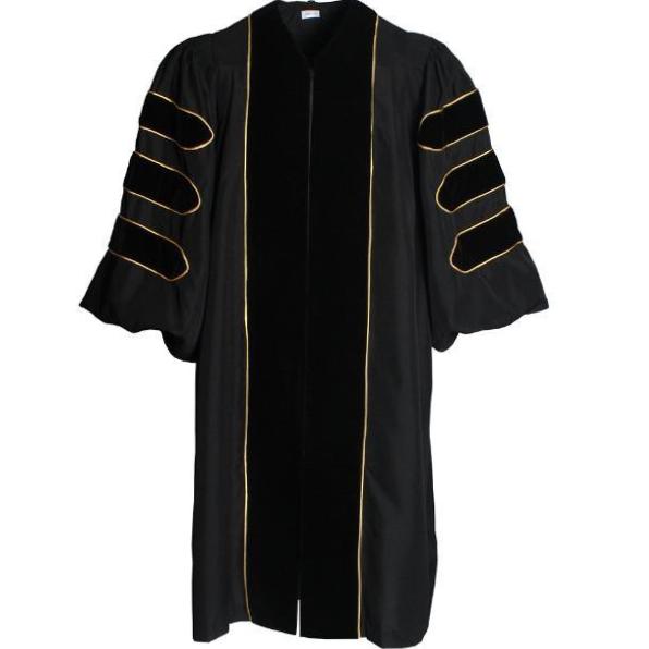 Cap and Gown Direct Deluxe Black Doctoral Gown with Gold Piping (Clearance)