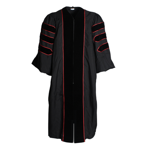 Cap and Gown Direct Black Deluxe Doctoral Gown with Red Piping- Academic Regalia