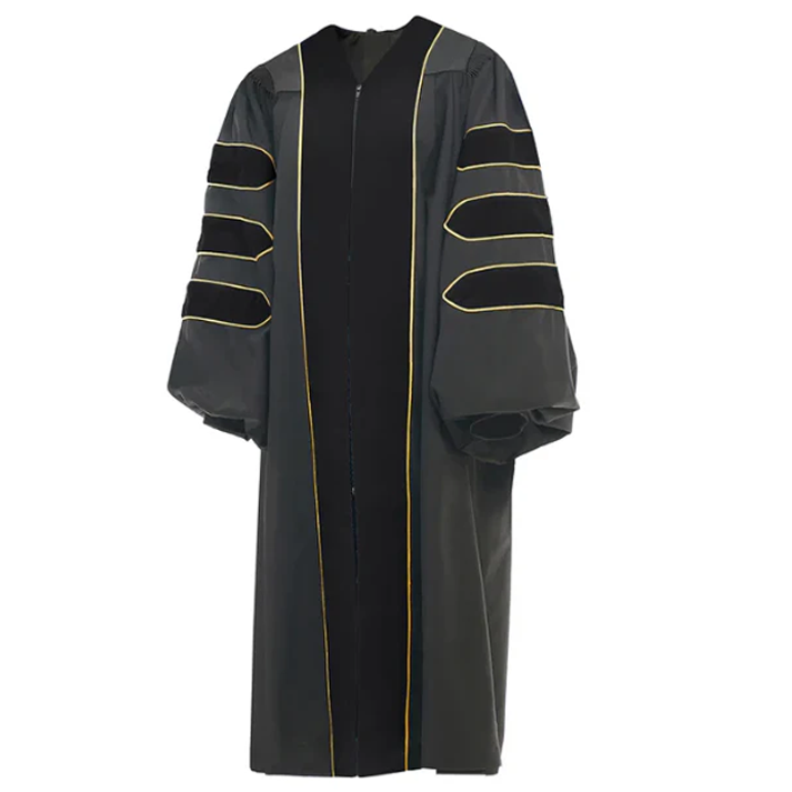 Cap and Gown Direct Black Deluxe Doctoral Gown with Gold Piping - Academic Regalia