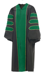 Cap and Gown Direct Enoch Grove Doctoral Regalia Set – Emerald Gown with Gold Piping and 8-Sided Velvet Tam, view 2